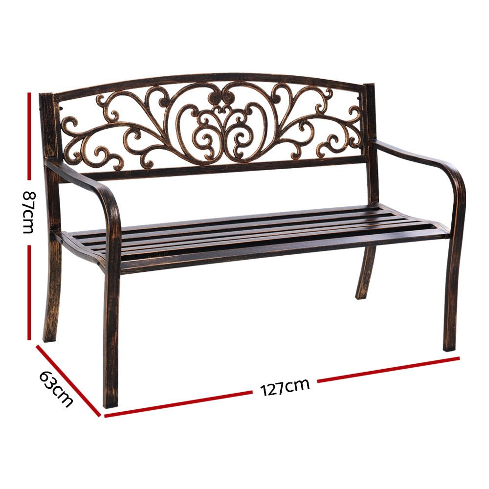 Outdoor Chairs: Gardeon Outdoor Garden Bench Seat Steel Outdoor Furniture 3 Seater Park Bronze