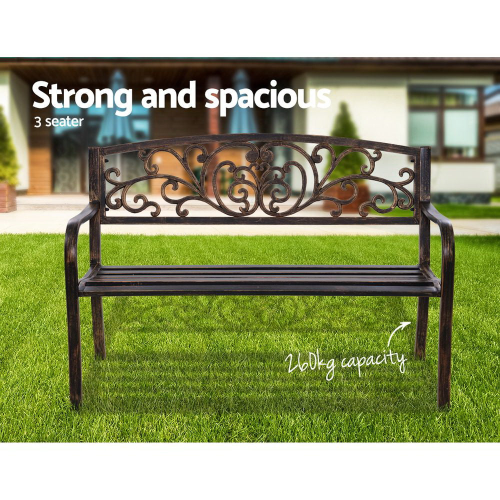 Outdoor Chairs: Gardeon Outdoor Garden Bench Seat Steel Outdoor Furniture 3 Seater Park Bronze