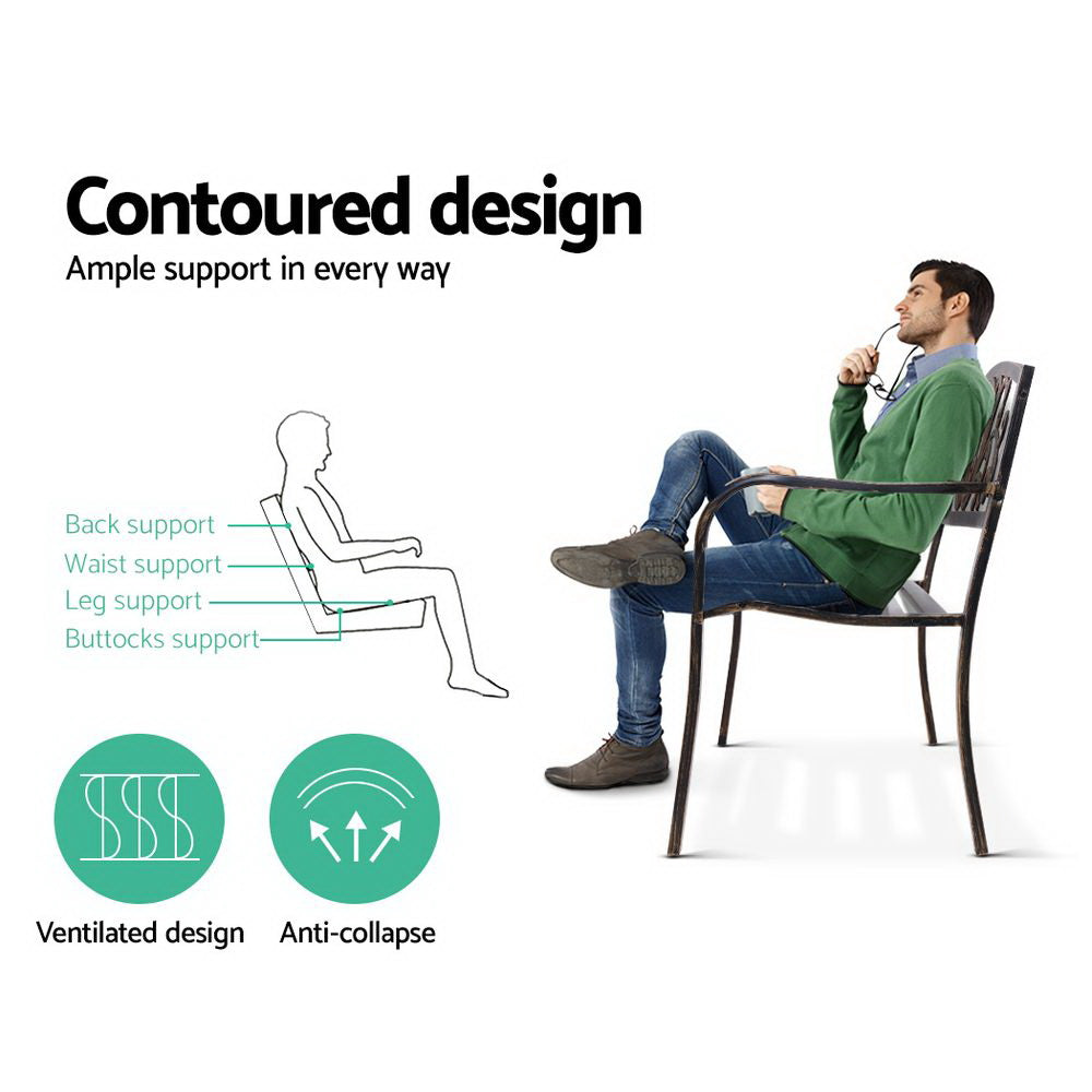 Outdoor Chairs: Gardeon Outdoor Garden Bench Seat Steel Outdoor Furniture 3 Seater Park Bronze