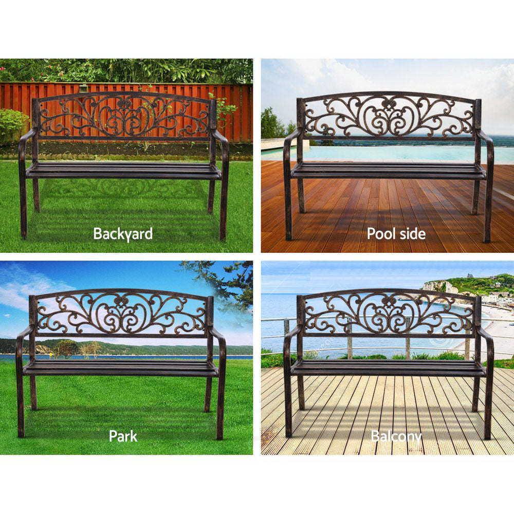 Outdoor Chairs: Gardeon Outdoor Garden Bench Seat Steel Outdoor Furniture 3 Seater Park Bronze
