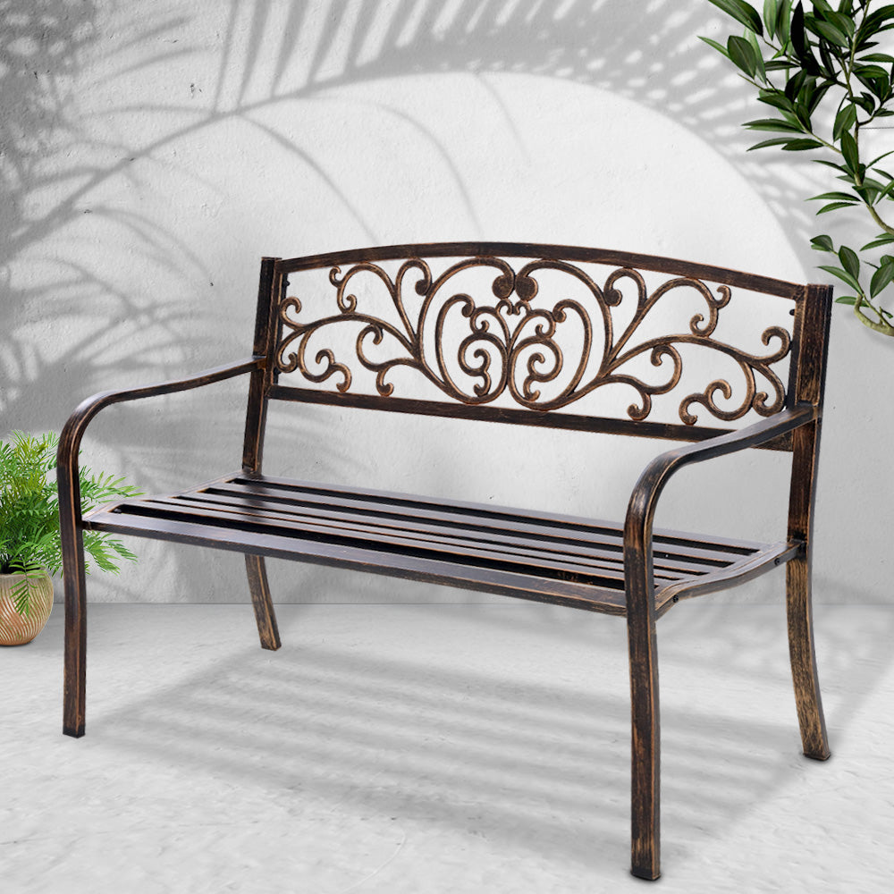 Outdoor Chairs: Gardeon Outdoor Garden Bench Seat Steel Outdoor Furniture 3 Seater Park Bronze