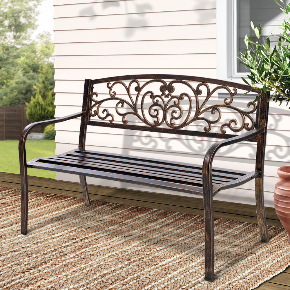 Outdoor Chairs: Gardeon Outdoor Garden Bench Seat Steel Outdoor Furniture 3 Seater Park Bronze