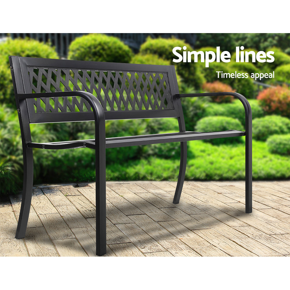 Outdoor Benches: Gardeon Outdoor Garden Bench Seat Steel Outdoor Furniture 2 Seater Park Black