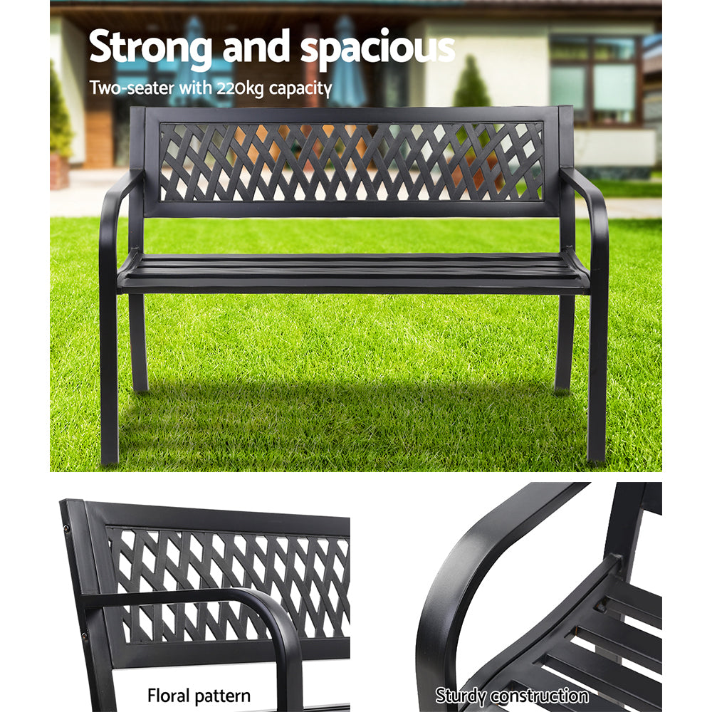 Outdoor Benches: Gardeon Outdoor Garden Bench Seat Steel Outdoor Furniture 2 Seater Park Black