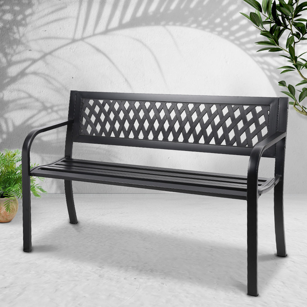 Outdoor Benches: Gardeon Outdoor Garden Bench Seat Steel Outdoor Furniture 2 Seater Park Black