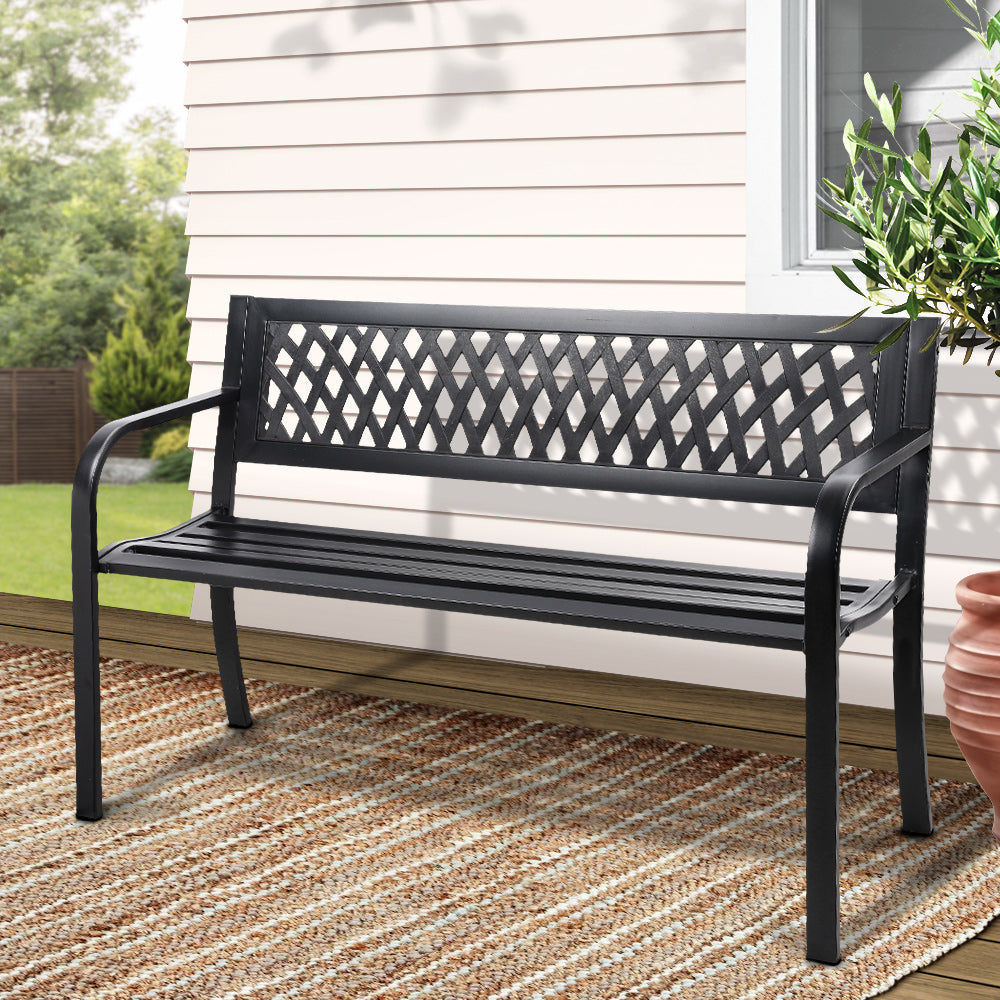 Outdoor Benches: Gardeon Outdoor Garden Bench Seat Steel Outdoor Furniture 2 Seater Park Black
