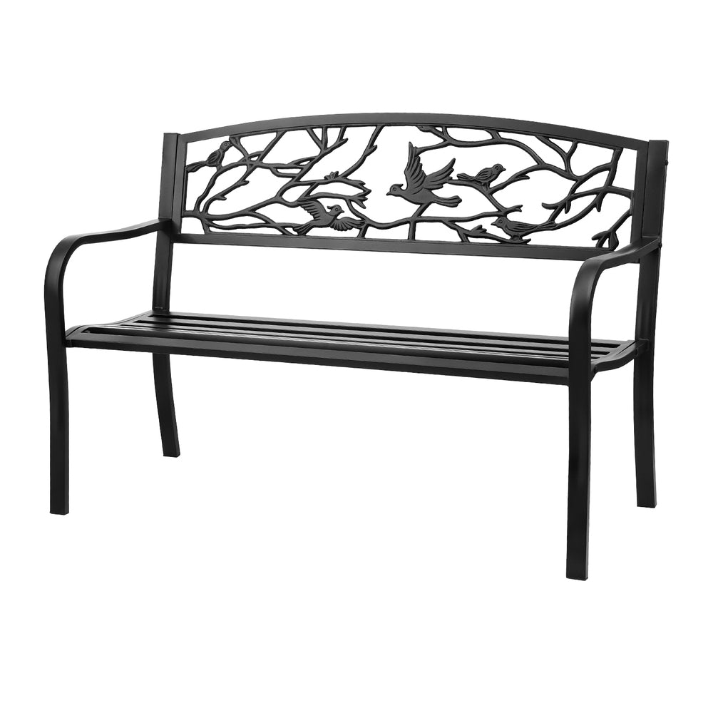 Outdoor Benches: Gardeon Outdoor Bench Seat Garden Steel Outdoor Furniture 3 Seater Park Black