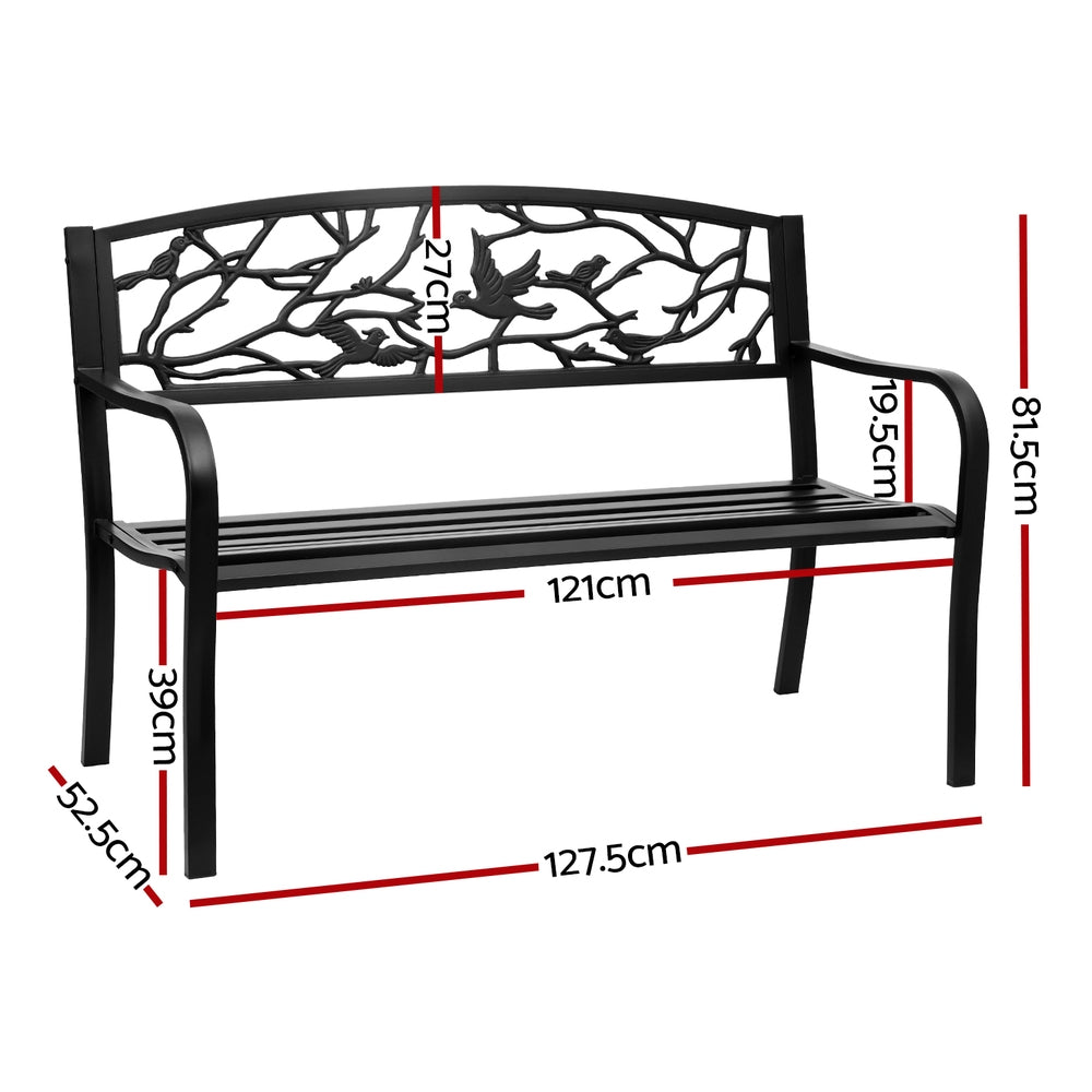 Outdoor Benches: Gardeon Outdoor Bench Seat Garden Steel Outdoor Furniture 3 Seater Park Black