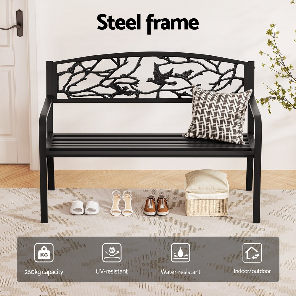 Outdoor Benches: Gardeon Outdoor Bench Seat Garden Steel Outdoor Furniture 3 Seater Park Black