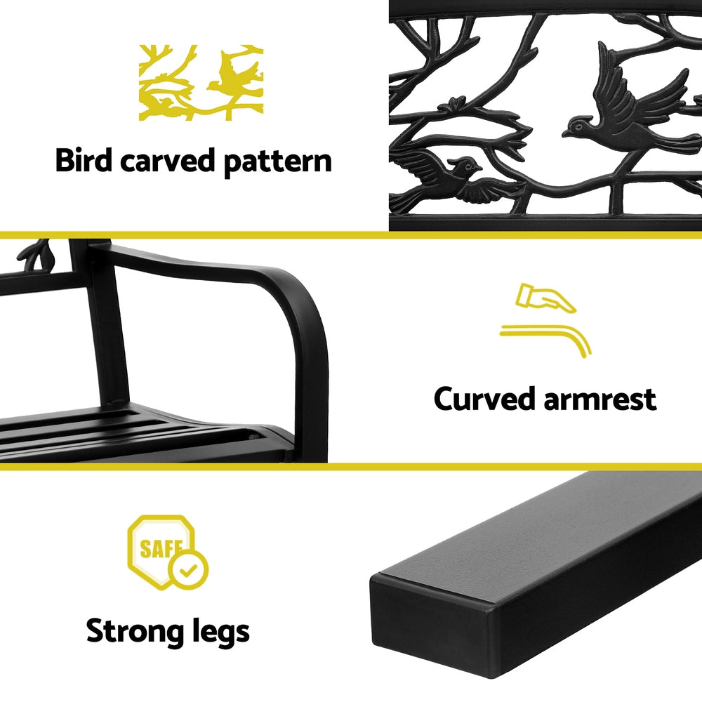 Outdoor Benches: Gardeon Outdoor Bench Seat Garden Steel Outdoor Furniture 3 Seater Park Black