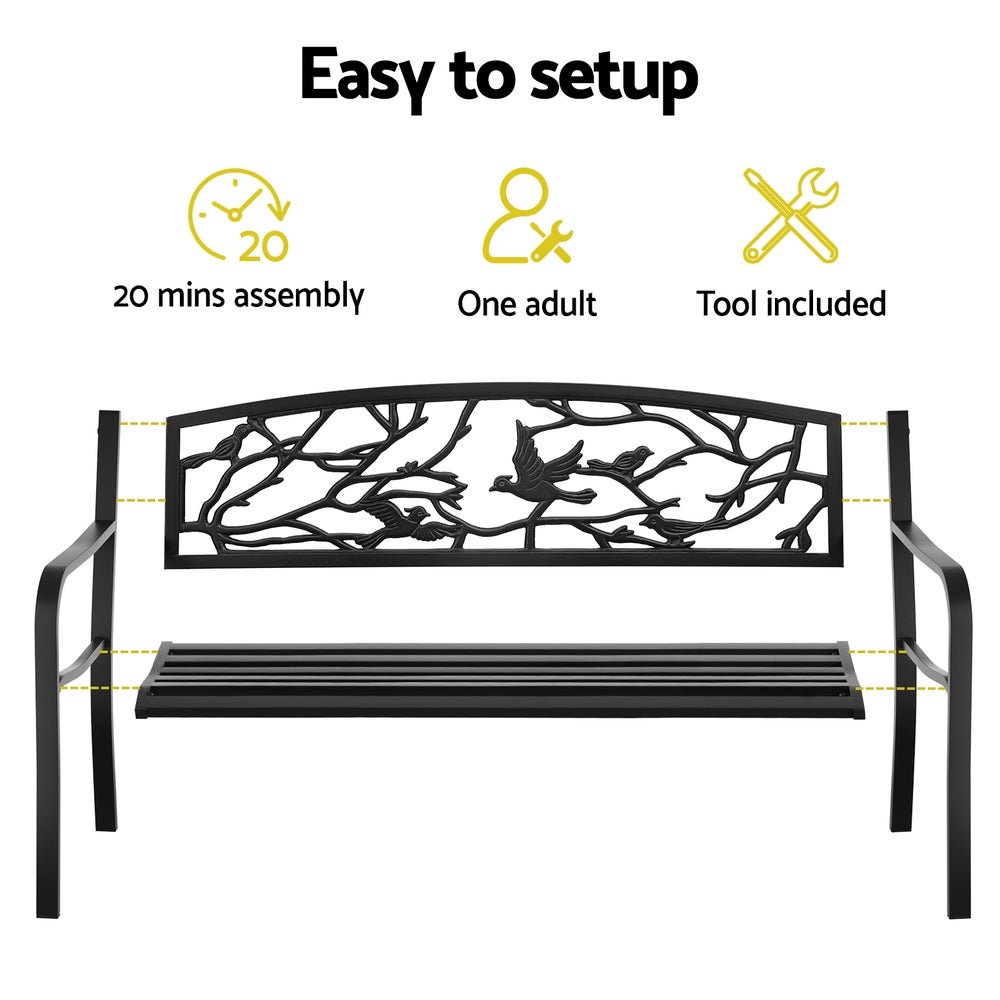 Outdoor Benches: Gardeon Outdoor Bench Seat Garden Steel Outdoor Furniture 3 Seater Park Black