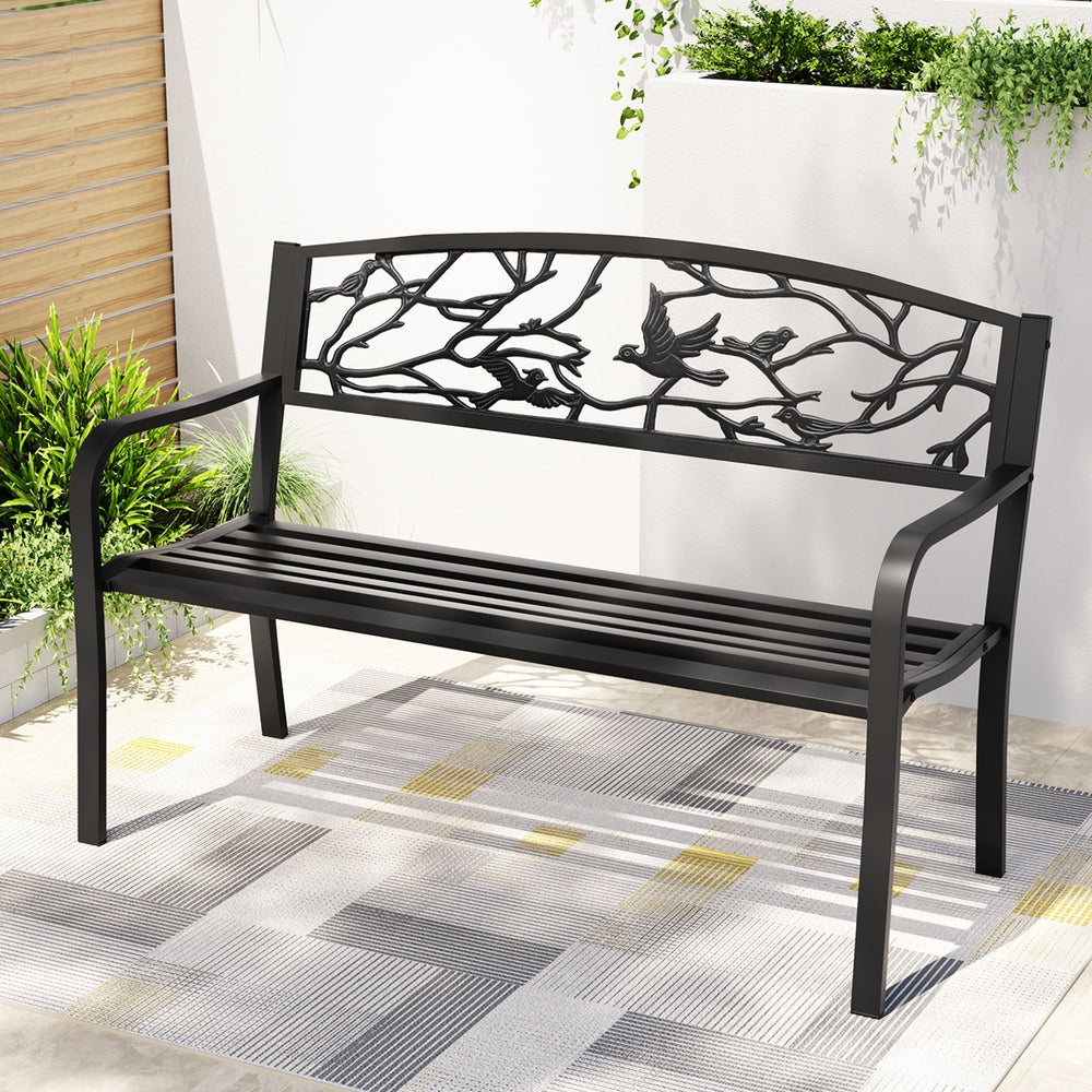 Outdoor Benches: Gardeon Outdoor Bench Seat Garden Steel Outdoor Furniture 3 Seater Park Black