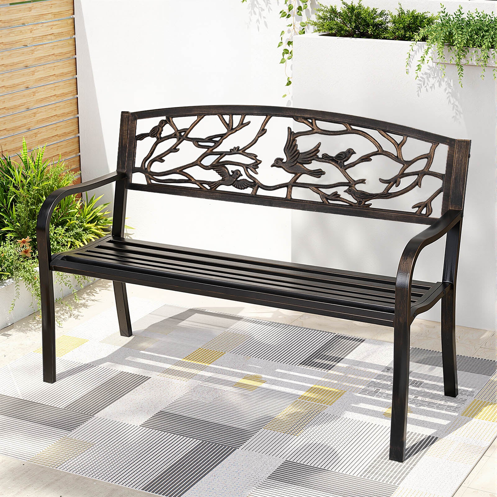 Outdoor Benches: Gardeon Outdoor Bench Seat Garden Steel Outdoor Furniture 3 Seater Park Bronze