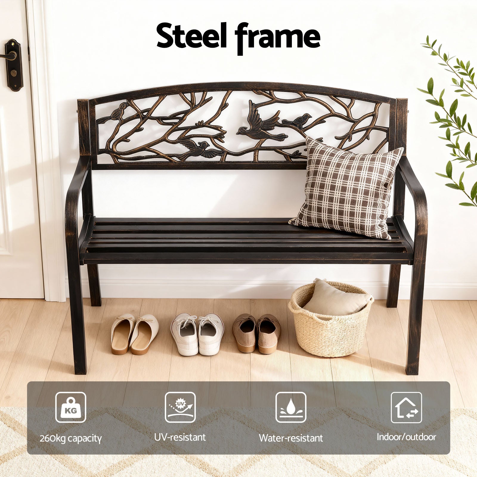 Outdoor Benches: Gardeon Outdoor Bench Seat Garden Steel Outdoor Furniture 3 Seater Park Bronze