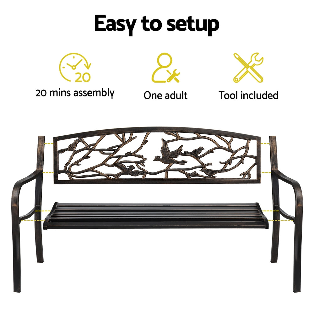 Outdoor Benches: Gardeon Outdoor Bench Seat Garden Steel Outdoor Furniture 3 Seater Park Bronze