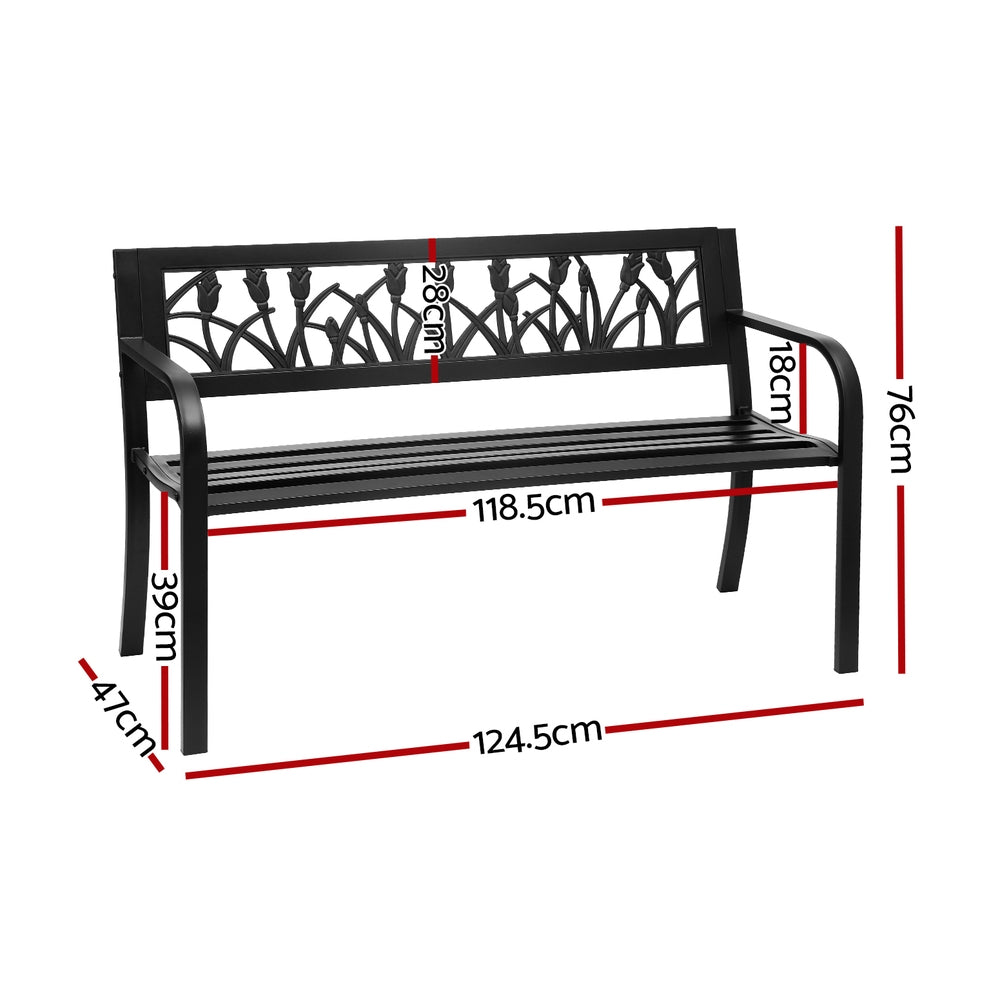 Outdoor Benches: Gardeon Outdoor Garden Bench Seat Outdoor Furniture Steel 2 Seater Park Black