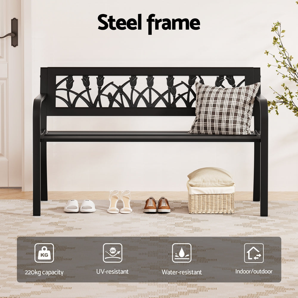 Outdoor Benches: Gardeon Outdoor Garden Bench Seat Outdoor Furniture Steel 2 Seater Park Black