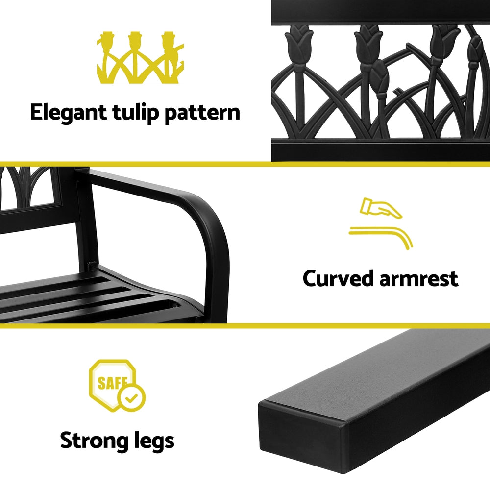 Outdoor Benches: Gardeon Outdoor Garden Bench Seat Outdoor Furniture Steel 2 Seater Park Black