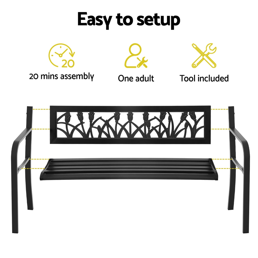 Outdoor Benches: Gardeon Outdoor Garden Bench Seat Outdoor Furniture Steel 2 Seater Park Black