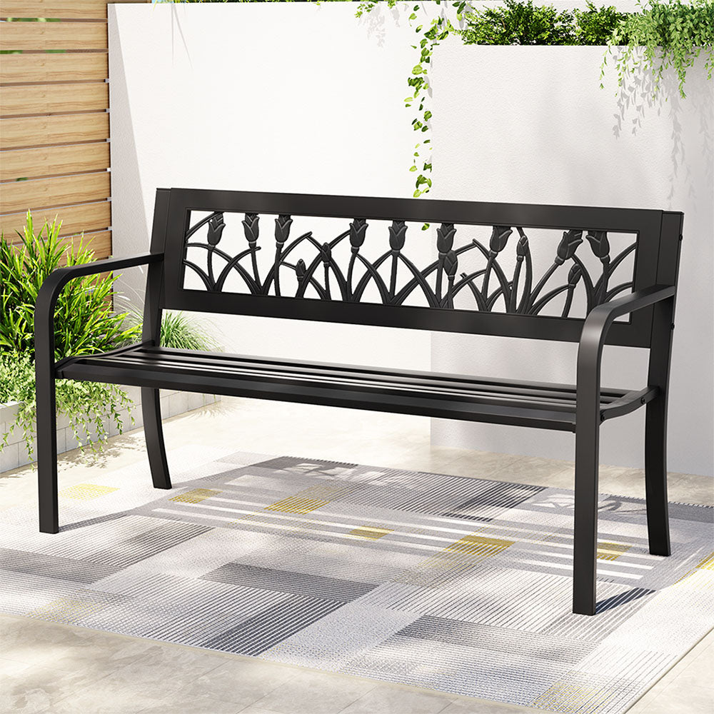 Outdoor Benches: Gardeon Outdoor Garden Bench Seat Outdoor Furniture Steel 2 Seater Park Black