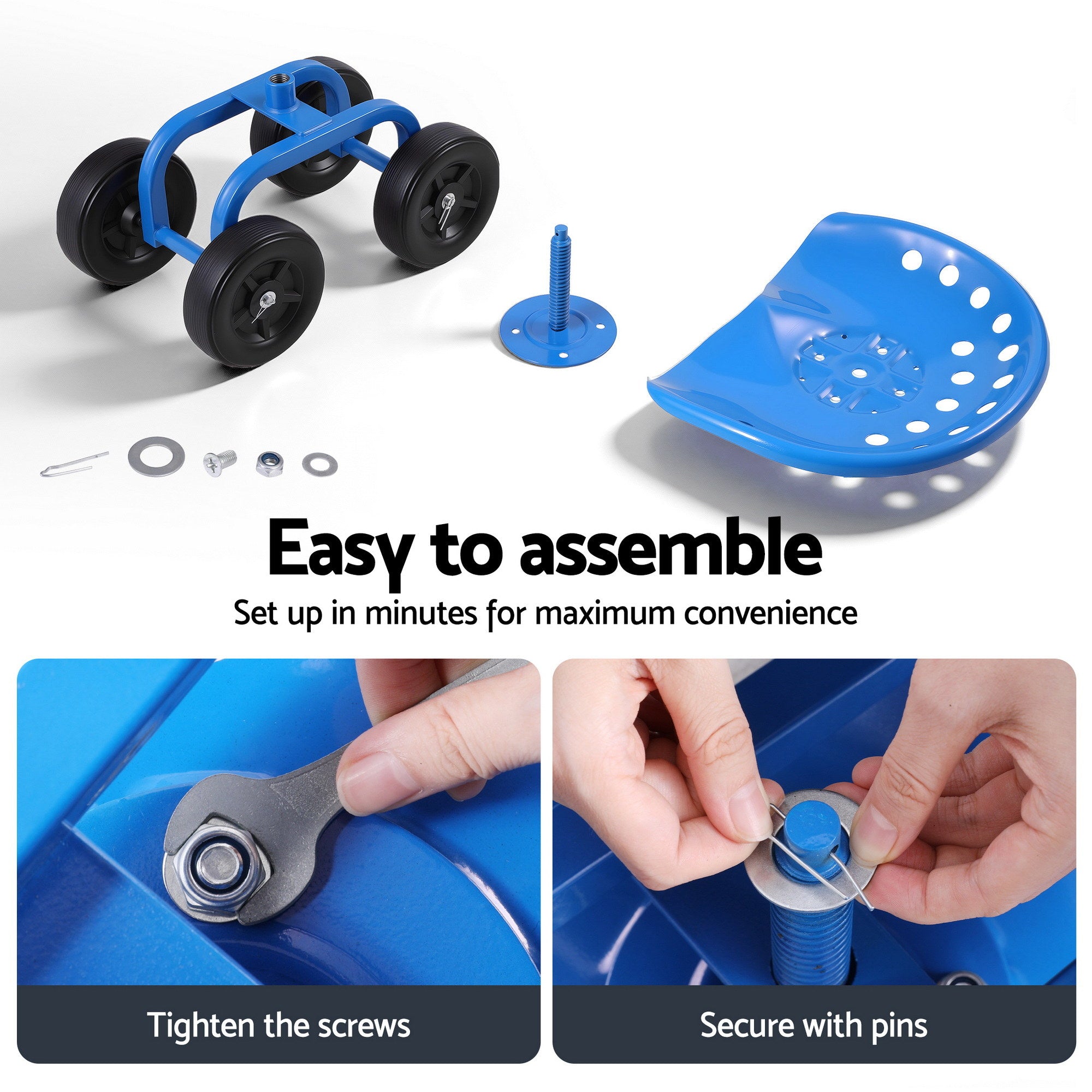 Kid's Tables, Chairs & Seats: Gardeon Garden Seat 360 Swivel Rolling Adjustable Height Work Scooter Cart Wheels Heavy Duty 150kg