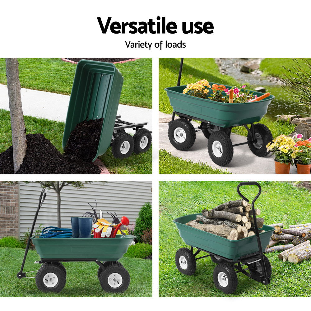 Spreaders & Wheelbarrows: Gardeon Garden Cart Dump 270kg Hand Trailer Trolley Wagon Wheelbarrow Pull 75L