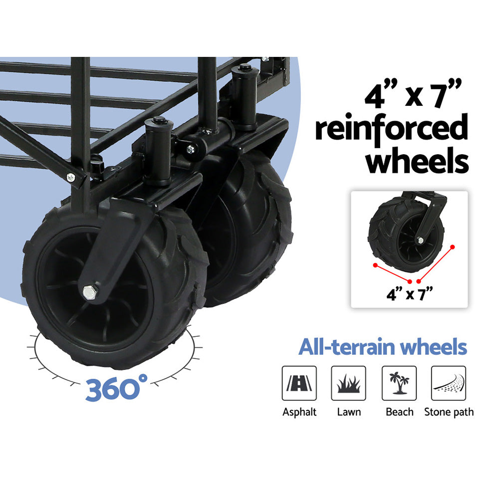 Spreaders & Wheelbarrows: Gardeon Garden Cart Folding 120kg Trolley Camping Wagon Barrow Outdoor Beach