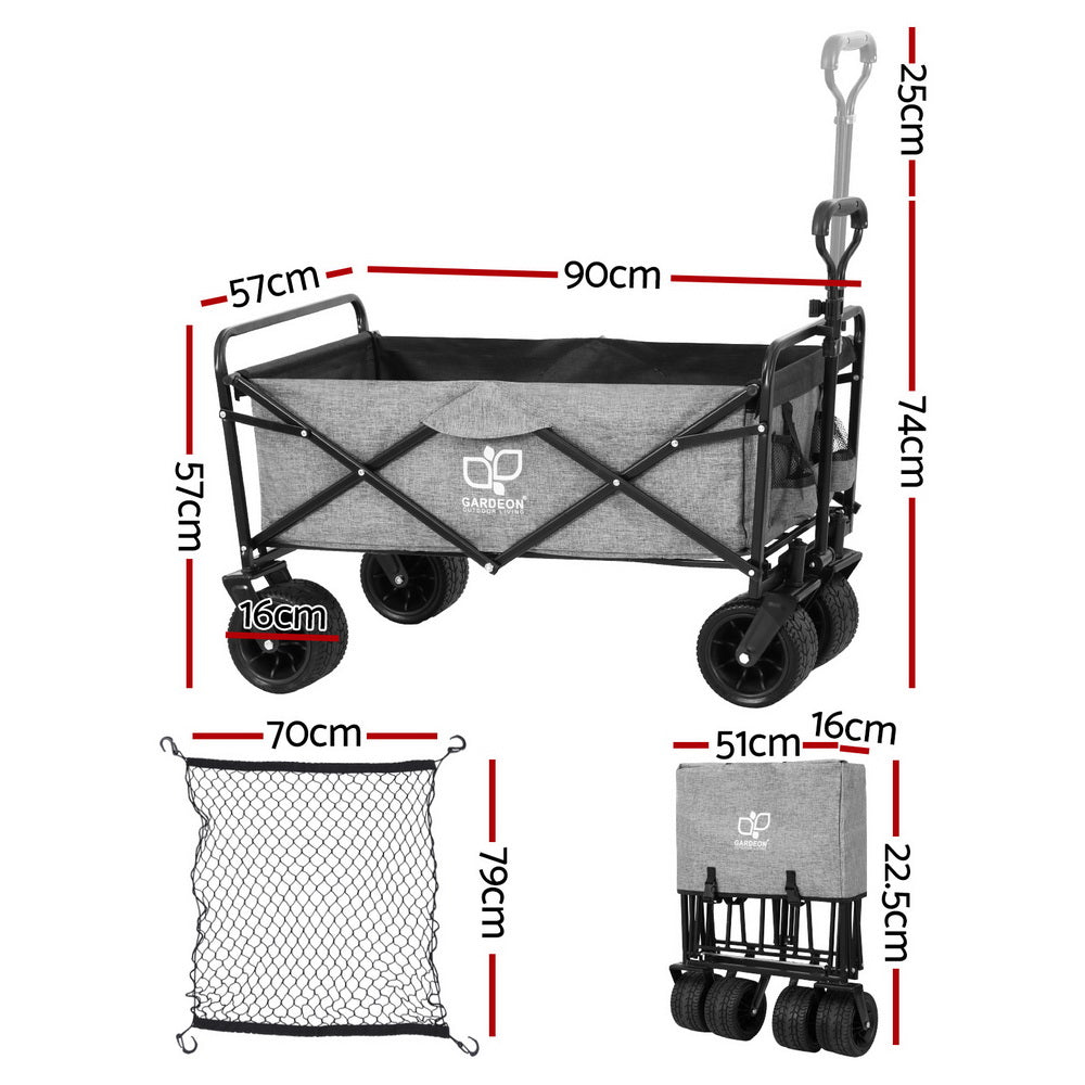 Outdoor Storage Boxes: Gardeon Garden Cart with Cargo Net Grey