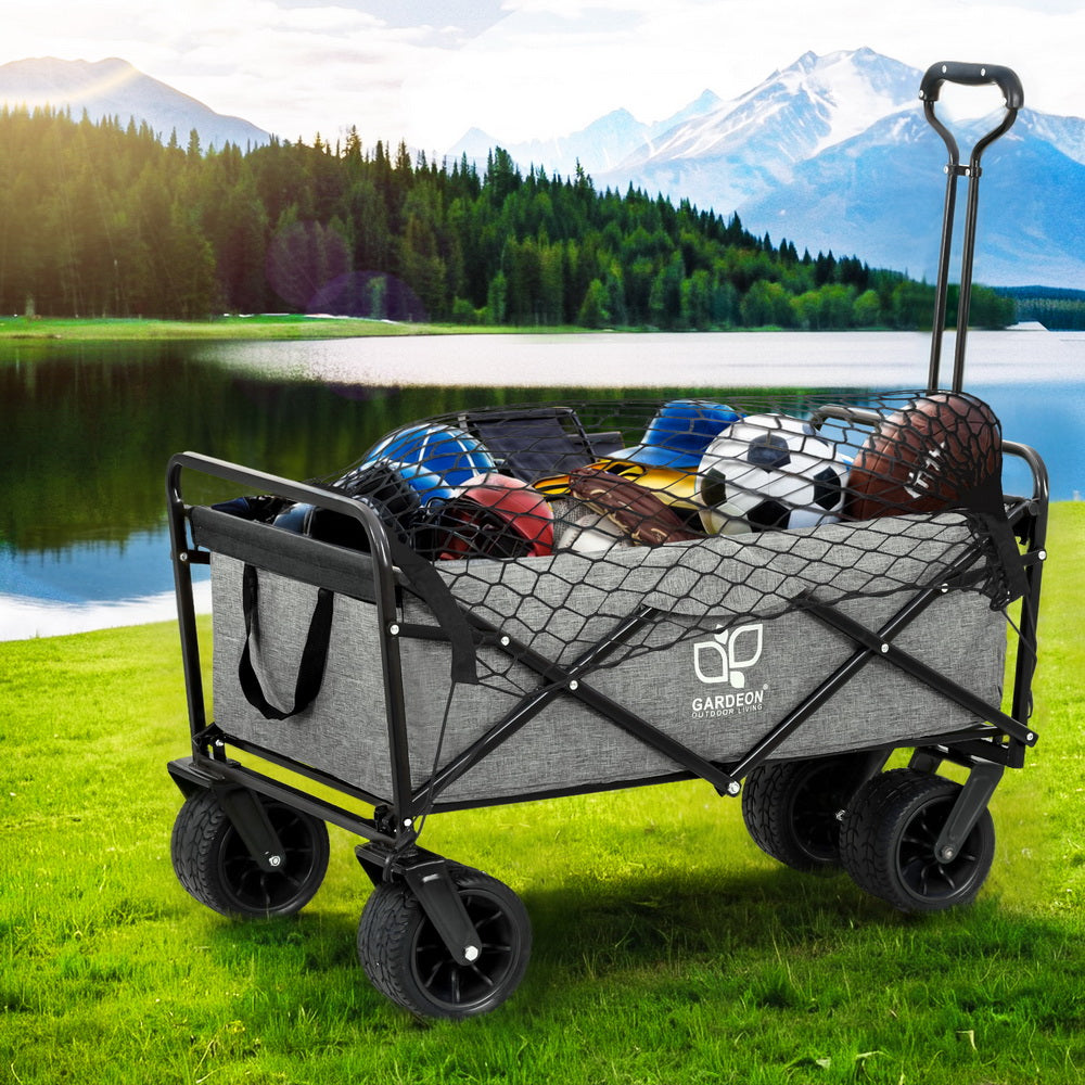 Outdoor Storage Boxes: Gardeon Garden Cart with Cargo Net Grey