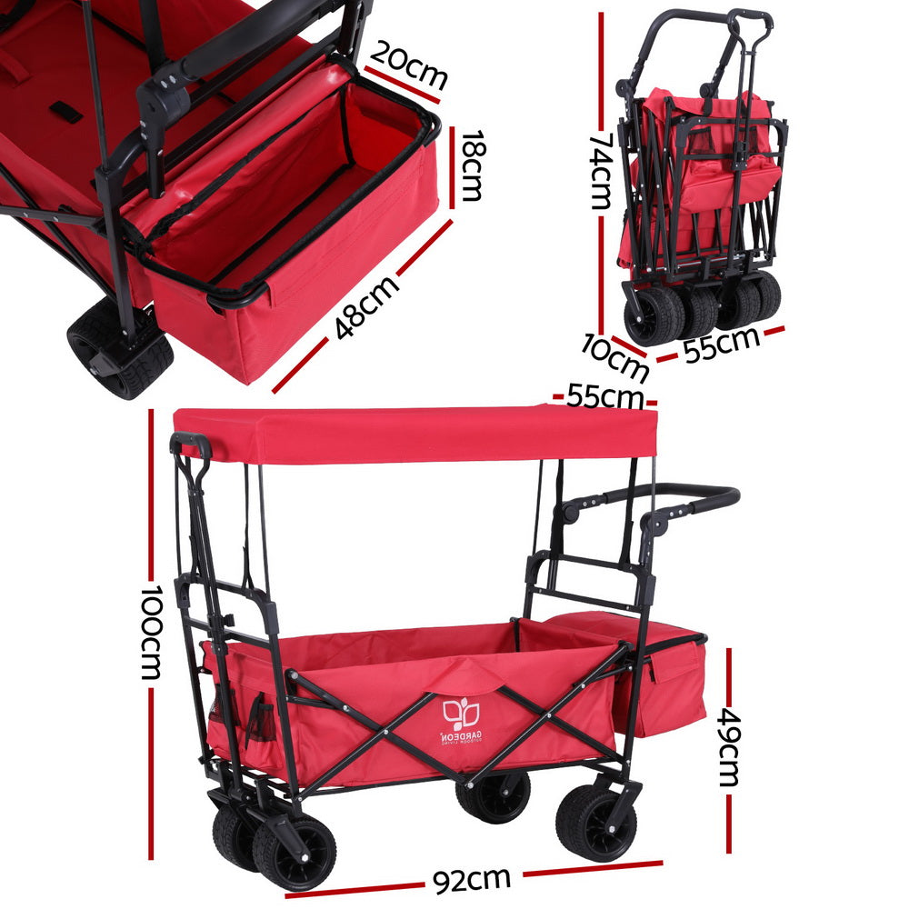 Kitchen & Dining Trolleys: Gardeon Garden Cart with Removable Canopy Red