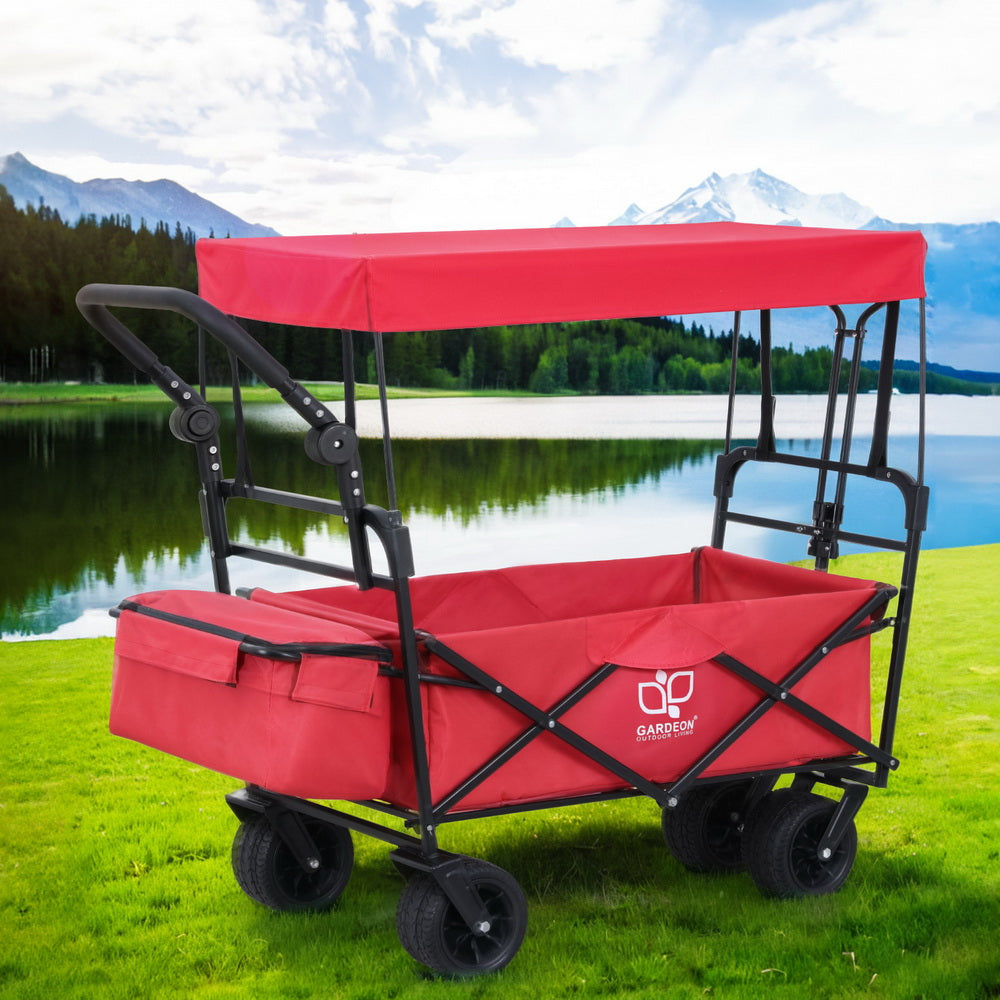 Kitchen & Dining Trolleys: Gardeon Garden Cart with Removable Canopy Red