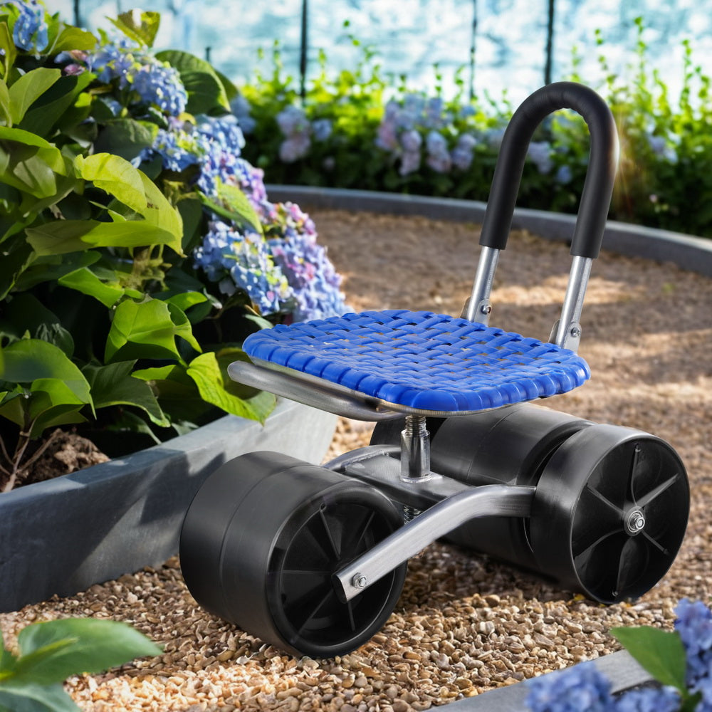 Outdoor Play Equipment: Gardeon Garden Stool Seat Foldable with Wheels Blue