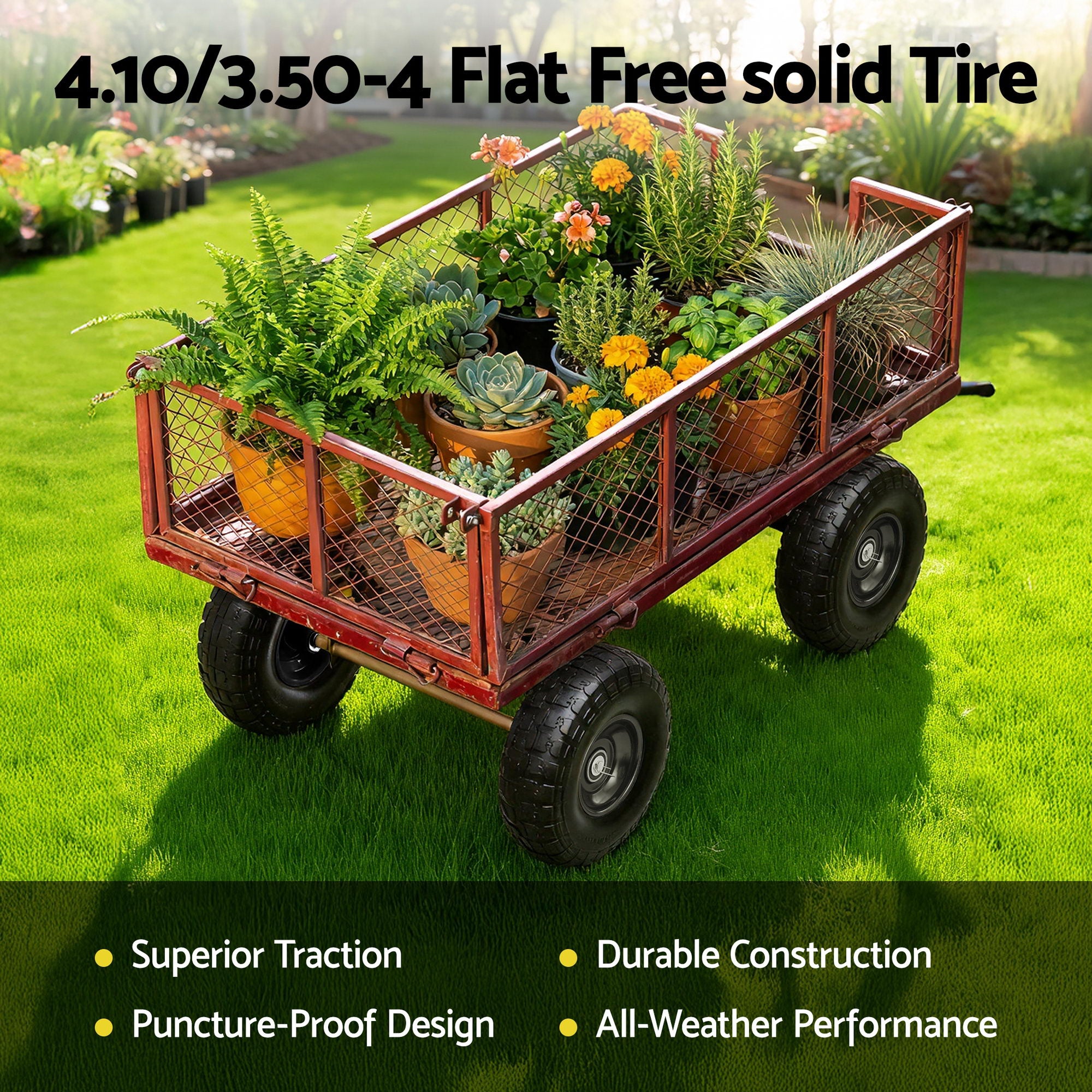 Spreaders & Wheelbarrows: Gardeon 2pcs, 4.10/3.50-4 Tire And Wheel Flat Free, 26cm Solid Rubber Tires with 5/8 Axle Bore Hole And Double Sealed Bearings, Perfect for Wheelbarrow, Garden Cart, Wagon, Dolly