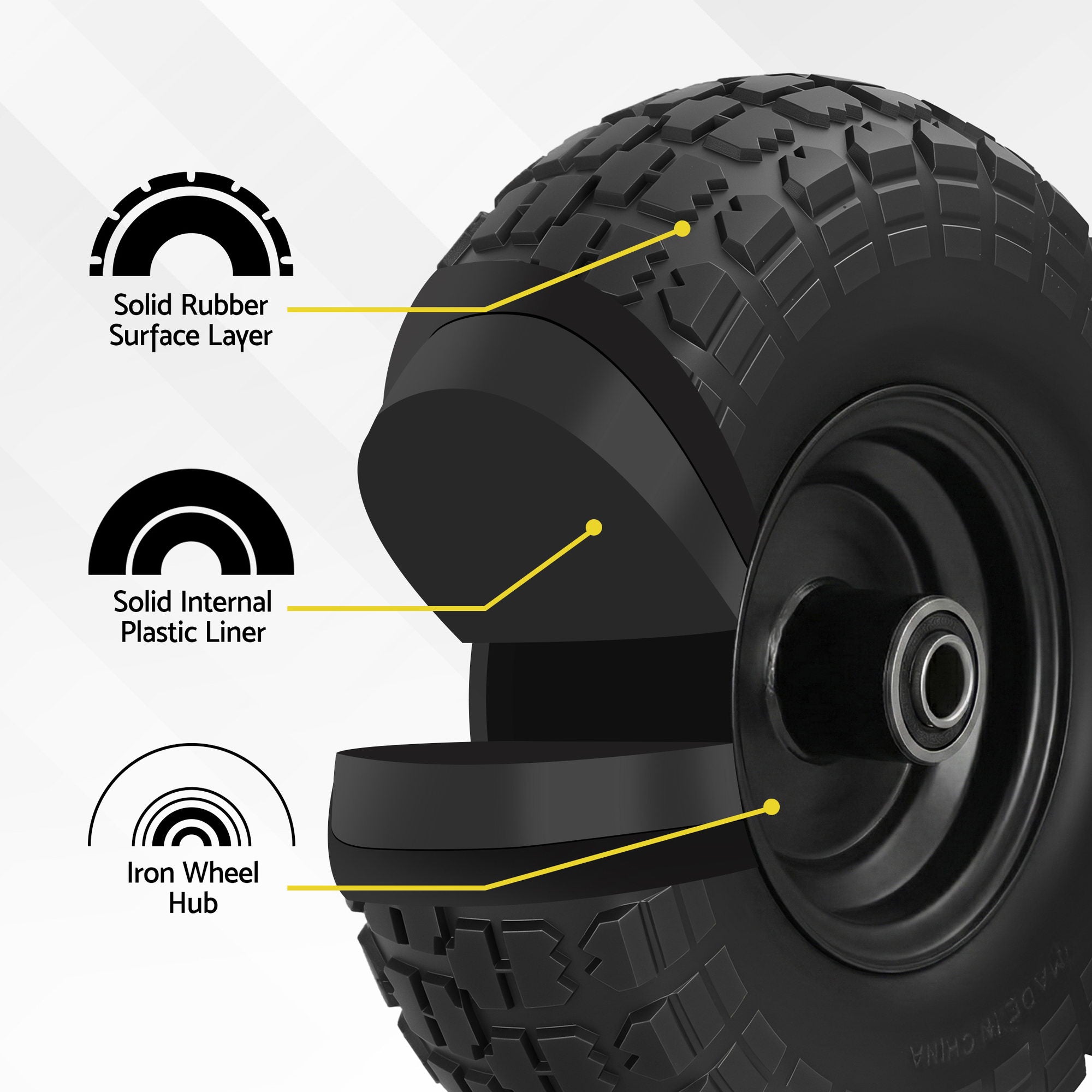 Spreaders & Wheelbarrows: Gardeon 2pcs, 4.10/3.50-4 Tire And Wheel Flat Free, 26cm Solid Rubber Tires with 5/8 Axle Bore Hole And Double Sealed Bearings, Perfect for Wheelbarrow, Garden Cart, Wagon, Dolly