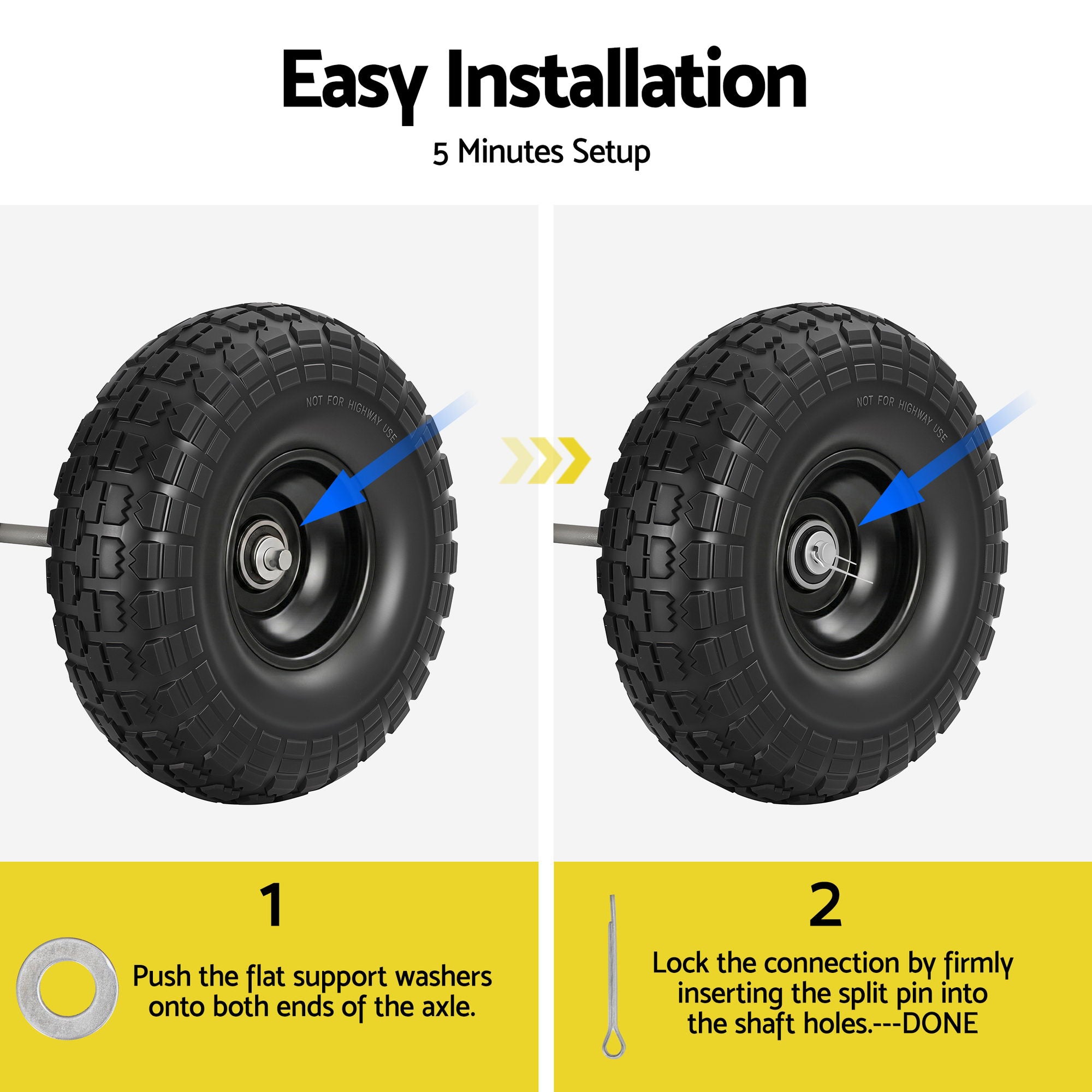 Spreaders & Wheelbarrows: Gardeon 2pcs, 4.10/3.50-4 Tire And Wheel Flat Free, 26cm Solid Rubber Tires with 5/8 Axle Bore Hole And Double Sealed Bearings, Perfect for Wheelbarrow, Garden Cart, Wagon, Dolly