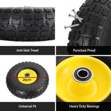 Spreaders & Wheelbarrows: Gardeon 2pcs, 4.10/3.50-4 Tire And Wheel Flat Free, 26cm Solid Rubber Tires with 5/8 Axle Bore Hole And Double Sealed Bearings, Perfect for Wheelbarrow, Garden Cart, Wagon, Dolly
