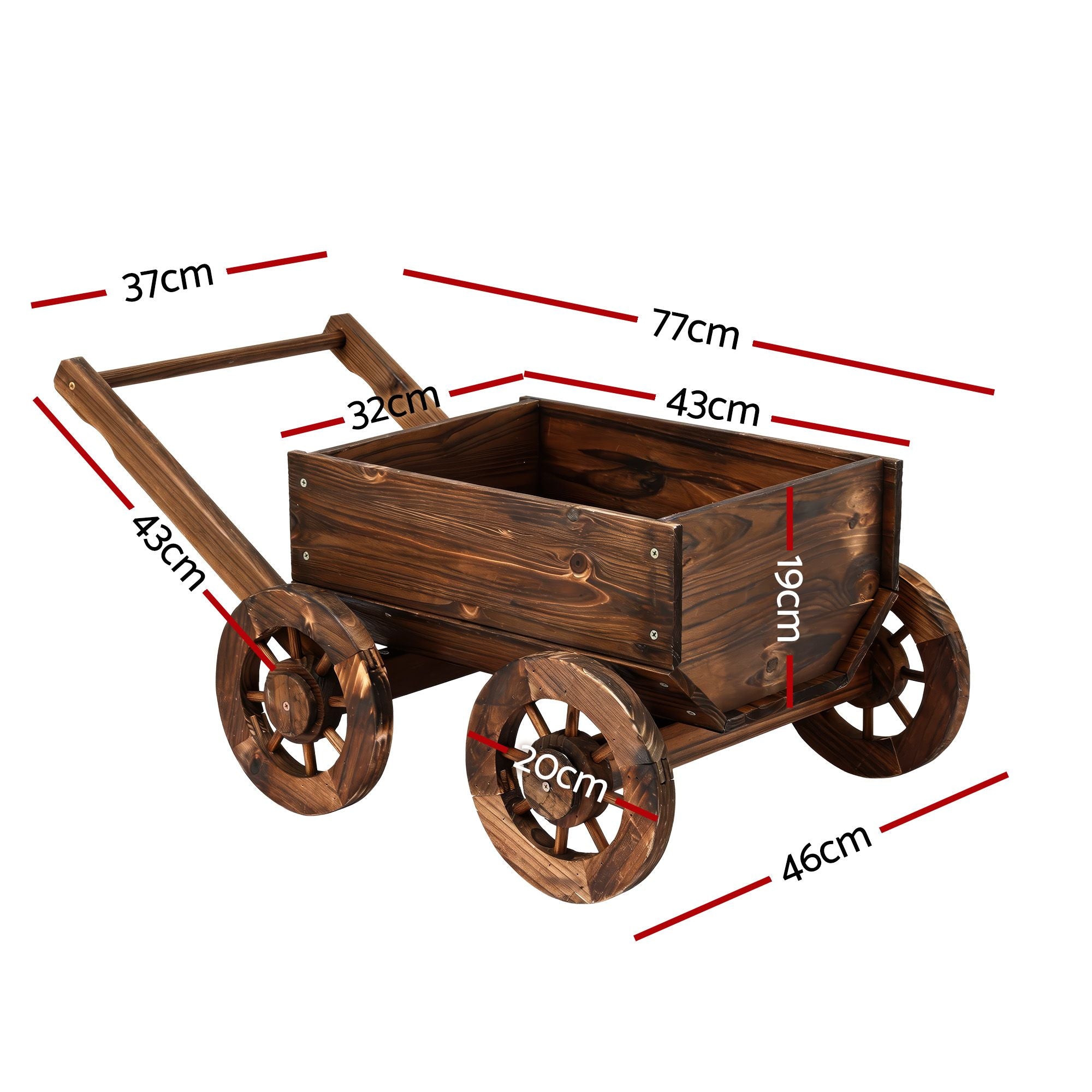 Gardeon Wooden Planter Cart Garden Decor Plant Stand Flower Fir Wood Wagon Wheels L