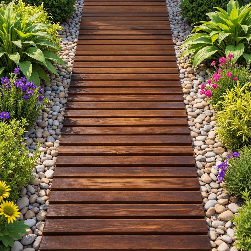 Garden Ornaments: Gardeon 8FT Wooden Garden Pathway Roll-Out Straight Walkway Outdoor Backyard Charcoal Brown