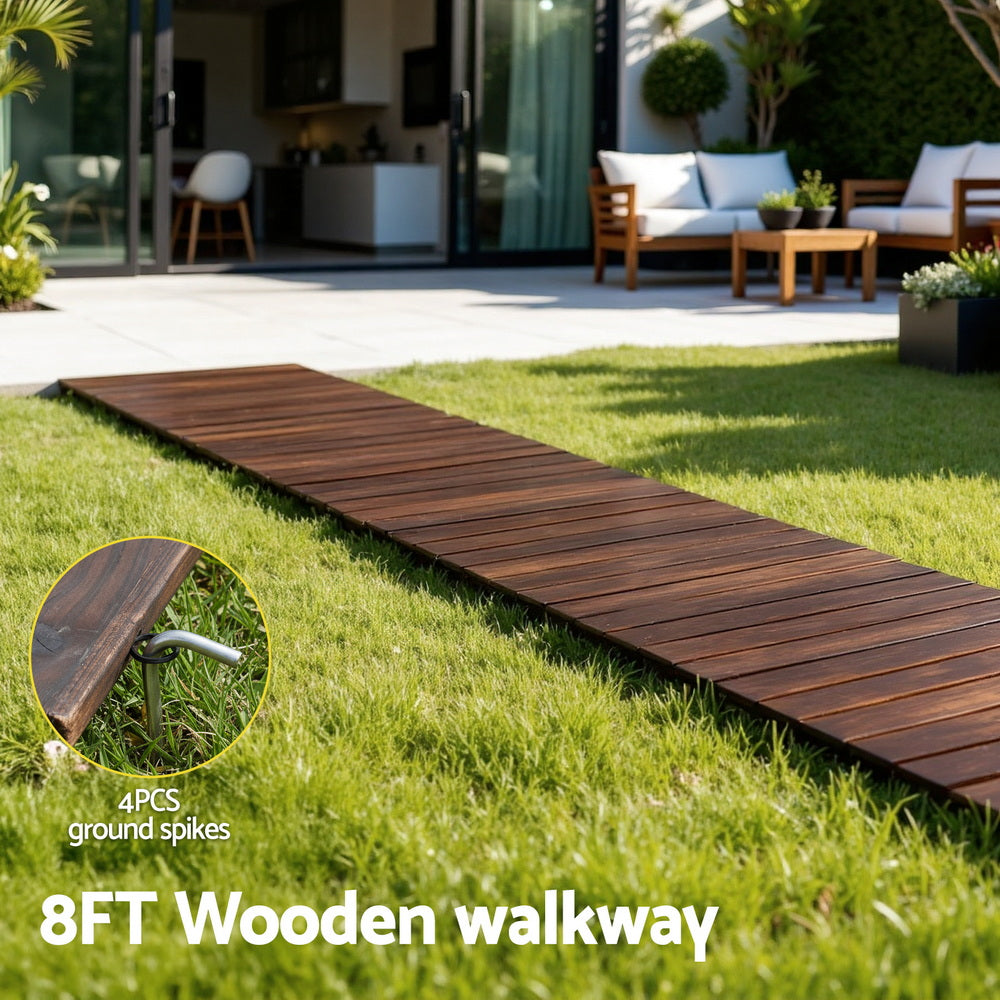Garden Ornaments: Gardeon 8FT Wooden Garden Pathway Roll-Out Straight Walkway Outdoor Backyard Charcoal Brown