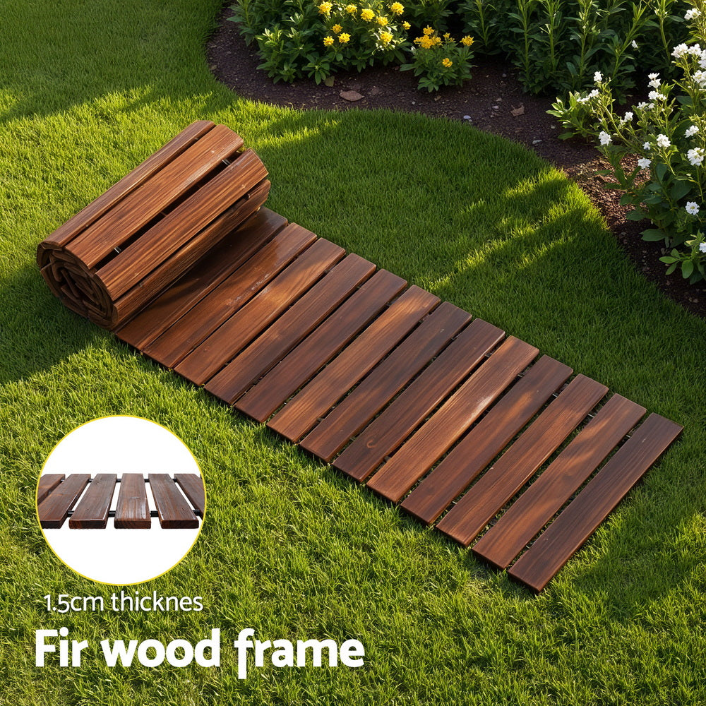 Garden Ornaments: Gardeon 8FT Wooden Garden Pathway Roll-Out Straight Walkway Outdoor Backyard Charcoal Brown