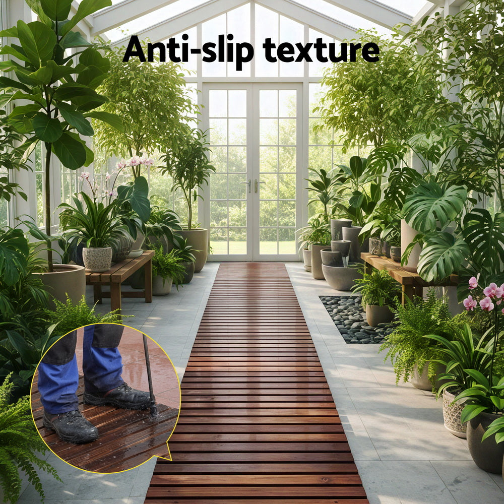 Garden Ornaments: Gardeon 8FT Wooden Garden Pathway Roll-Out Straight Walkway Outdoor Backyard Charcoal Brown