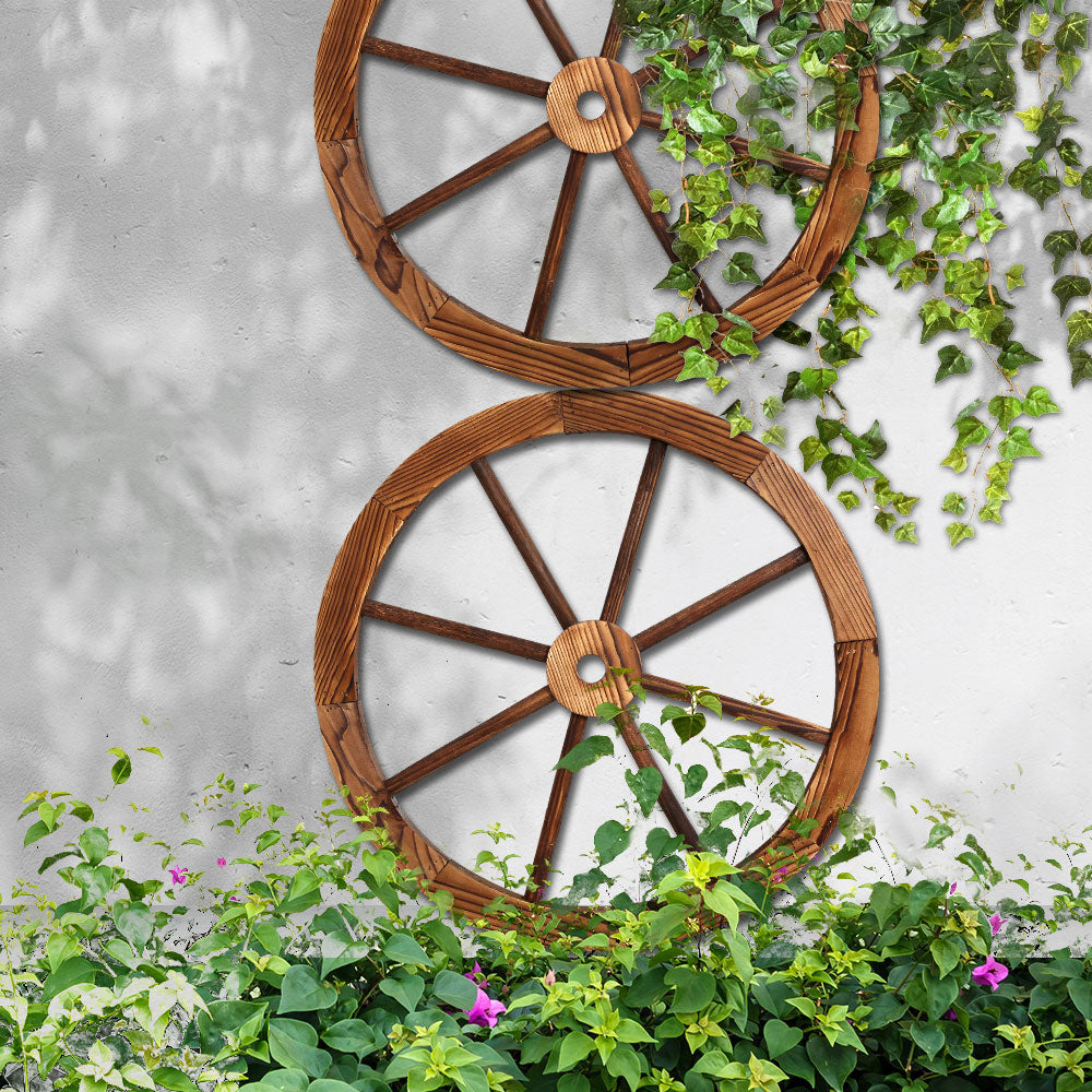 Garden Ornaments: Gardeon Garden Decor Outdoor Ornament 2X Wooden Wagon Wheel