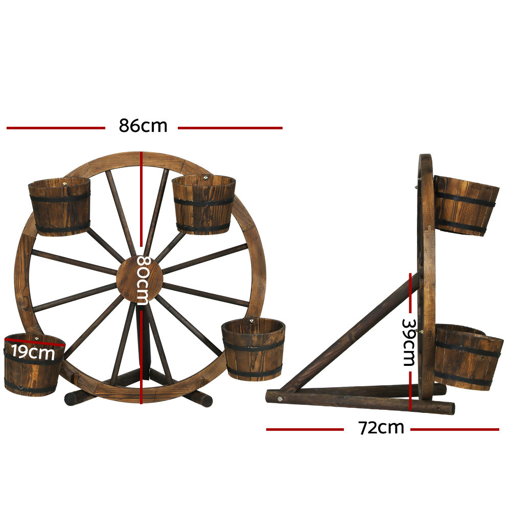 Garden Ornaments: Gardeon Garden Decor Plant Stand Outdoor Ornament Wooden Wagon Wheel 80cm