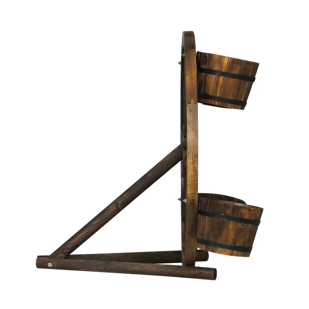 Garden Ornaments: Gardeon Garden Decor Plant Stand Outdoor Ornament Wooden Wagon Wheel 80cm