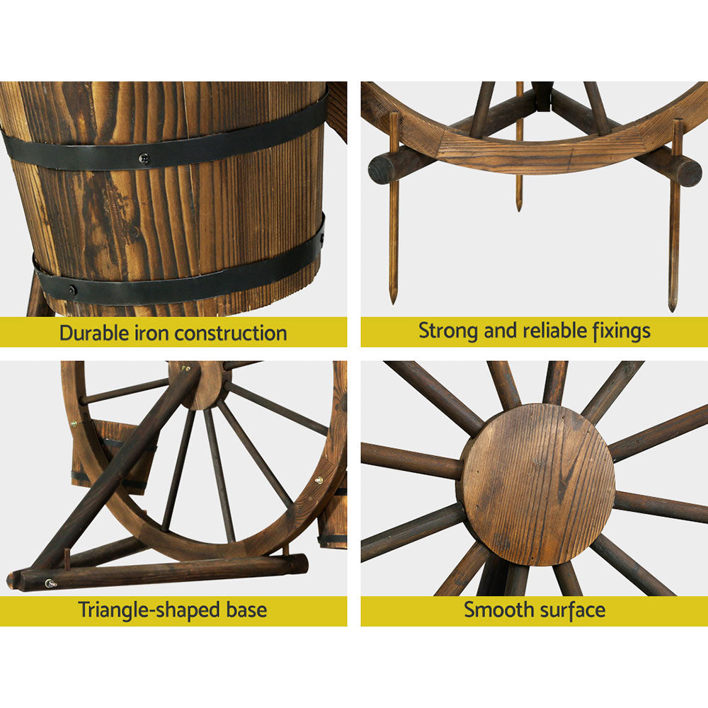 Garden Ornaments: Gardeon Garden Decor Plant Stand Outdoor Ornament Wooden Wagon Wheel 80cm