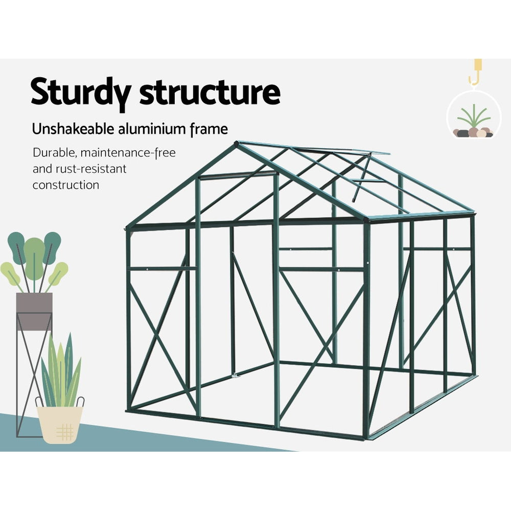 Greenhouses & Accessories: Green Fingers Greenhouse 1.9x1.9x1.83M Aluminium Polycarbonate Green House Garden Shed