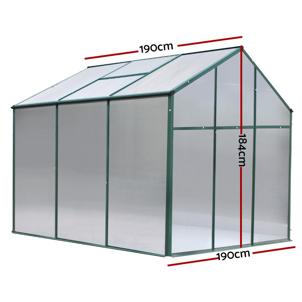 Greenhouses & Accessories: Green Fingers Greenhouse 1.9x1.9x1.83M Aluminium Polycarbonate Green House Garden Shed