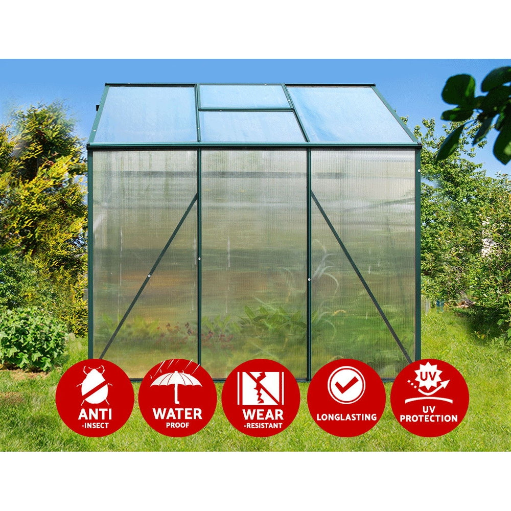 Greenhouses & Accessories: Green Fingers Greenhouse 1.9x1.9x1.83M Aluminium Polycarbonate Green House Garden Shed