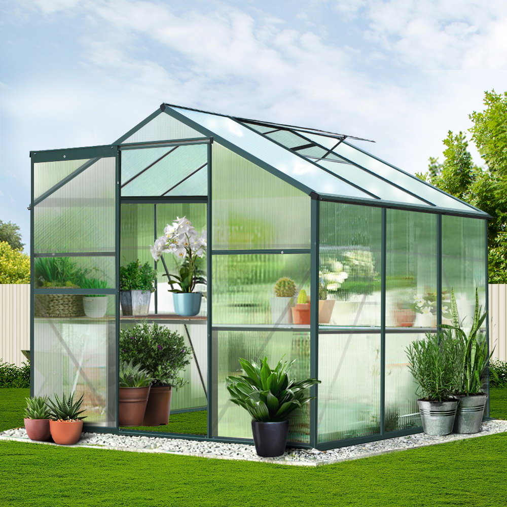 Greenhouses & Accessories: Green Fingers Greenhouse 1.9x1.9x1.83M Aluminium Polycarbonate Green House Garden Shed
