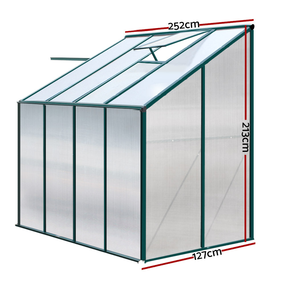 Greenhouses & Accessories: Green Fingers Greenhouse 2.52x1.27x2.13M Lean-to Aluminium Polycarbonate Green House Garden Shed